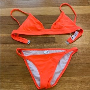Highlighter watermelon solid and striped bikini XS